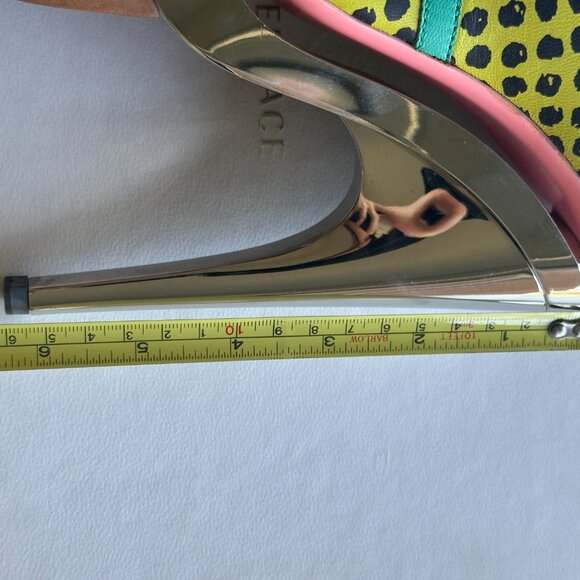 Versace 2010 Pois Print Pump - Yellow Teal Platform Metal Heels 39 - RARE - Picture 11 of 14